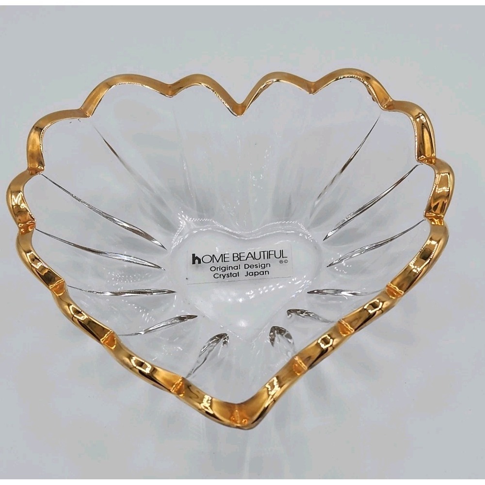 Home Beautiful Original Design Gold Rim Crystal Heart Shaped Candy Dish Japan